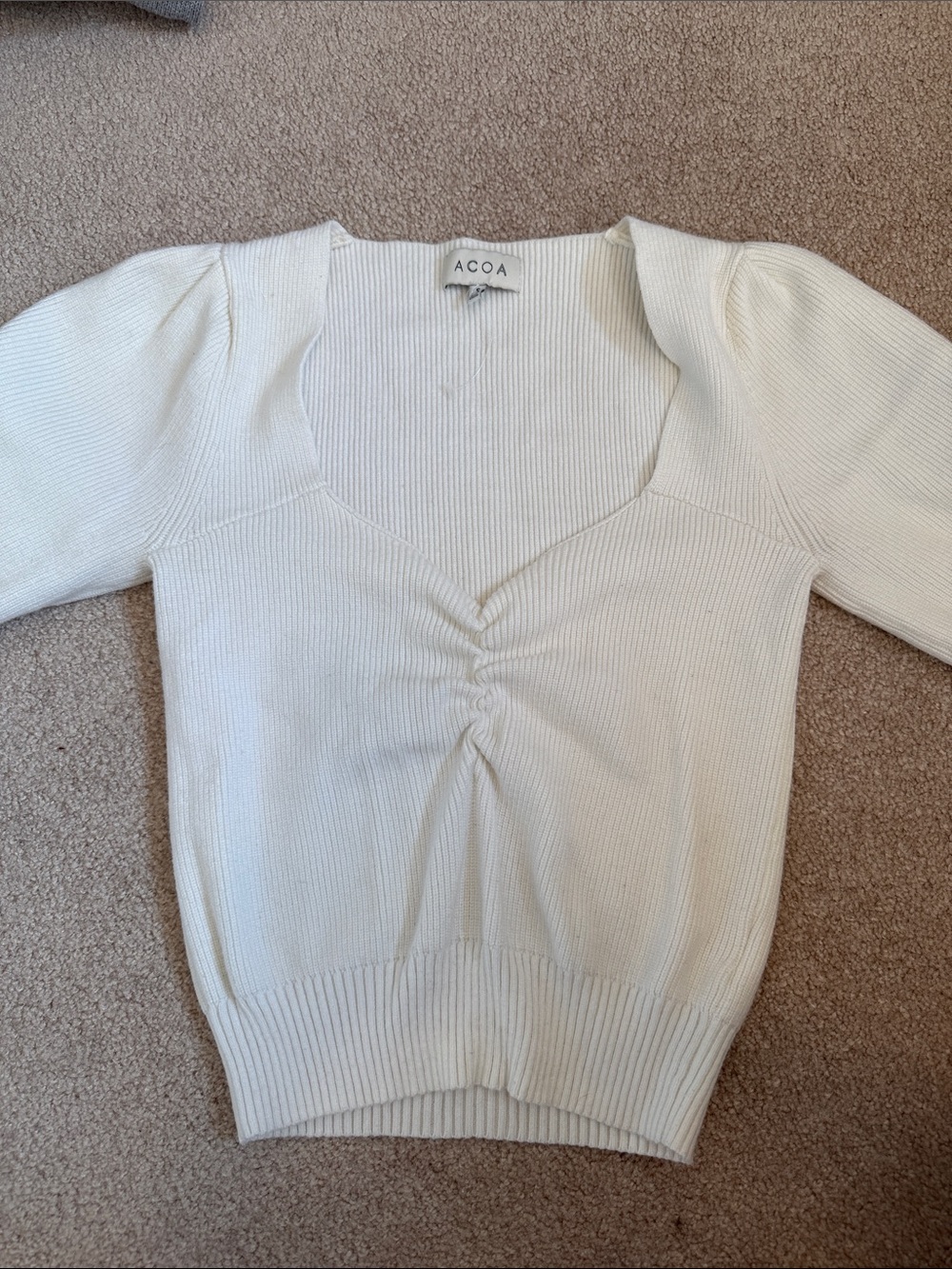 ACOA Cream Ribbed V-Neck Sweater - Picture 2 of 7